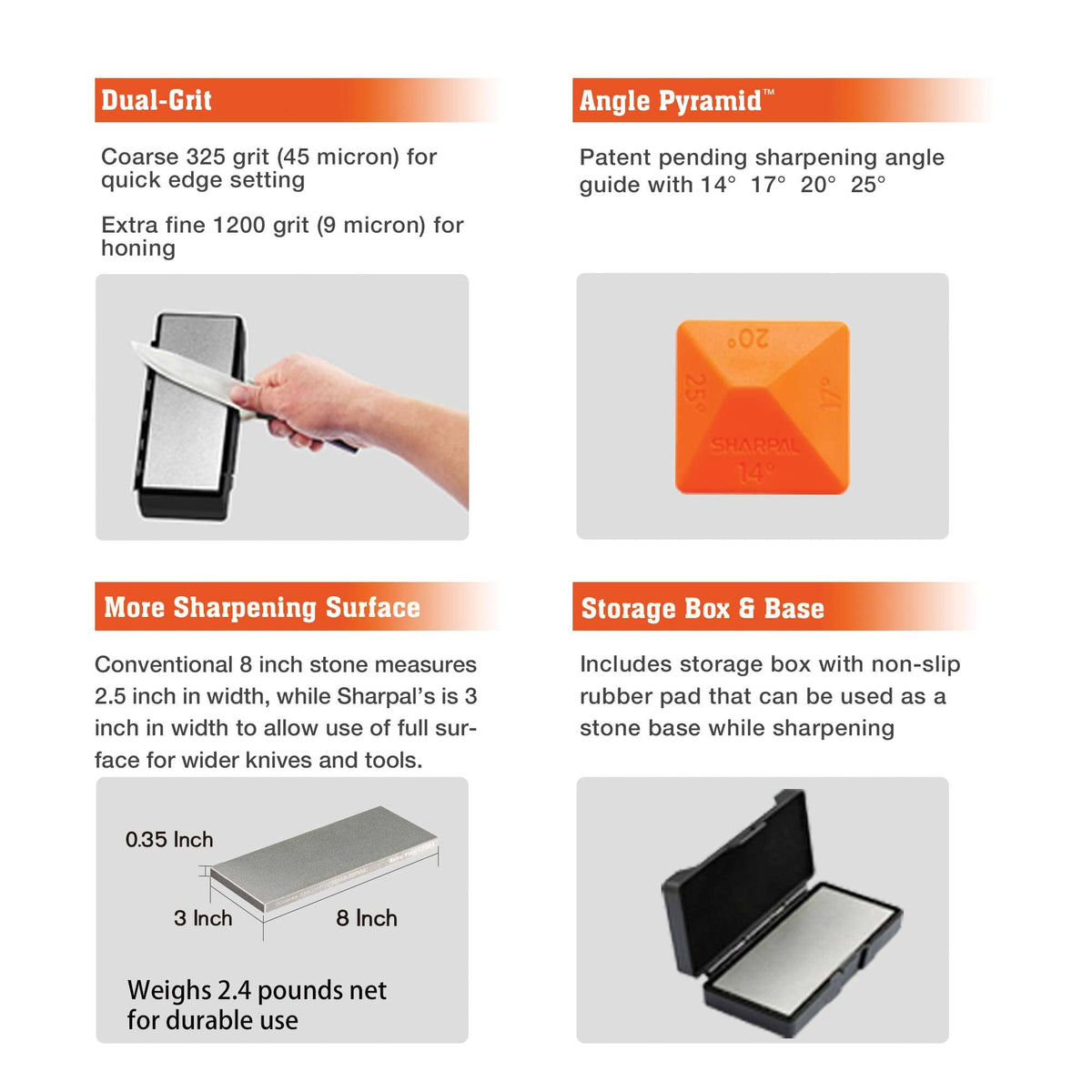 Dual Grit Diamond Whetstone - 8" x 3" - 325/1200 Grit