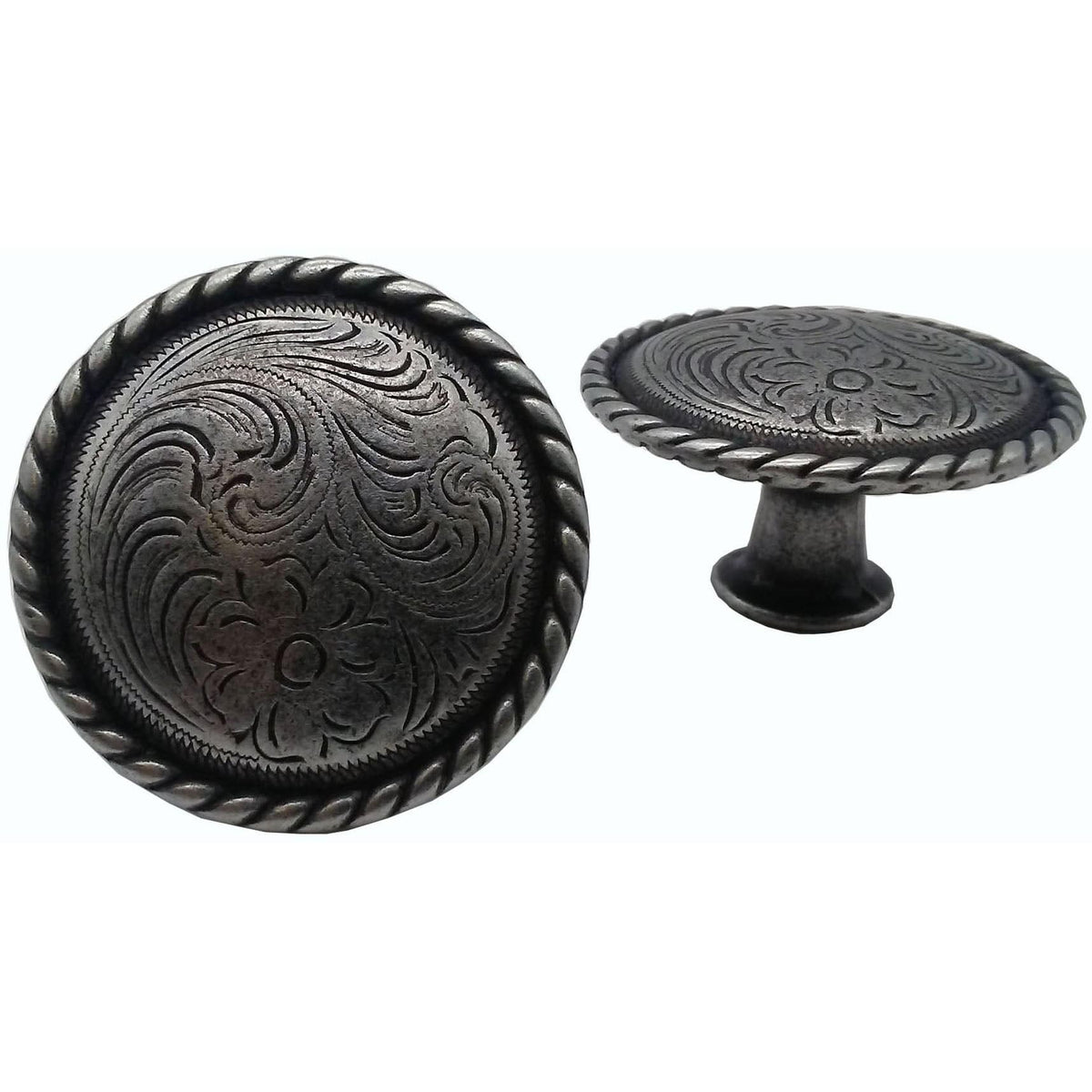 Engraved Flower Knob, Pewter Oxide