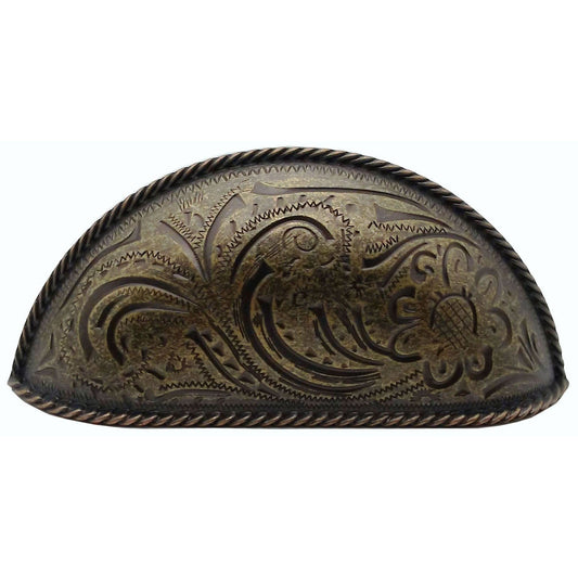 Engraved Flower Cup Pull, Brass Oxide