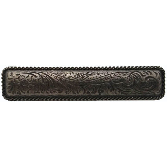 Small Engraved Flower Pull, Pewter Oxide