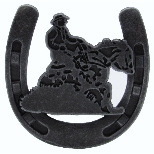 Riding Cowboy Horseshoe Knob, Pewter Oxide