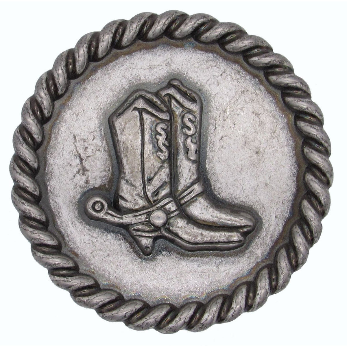 Cowboy Boots with Roped Edge Round Knob, Old Silver