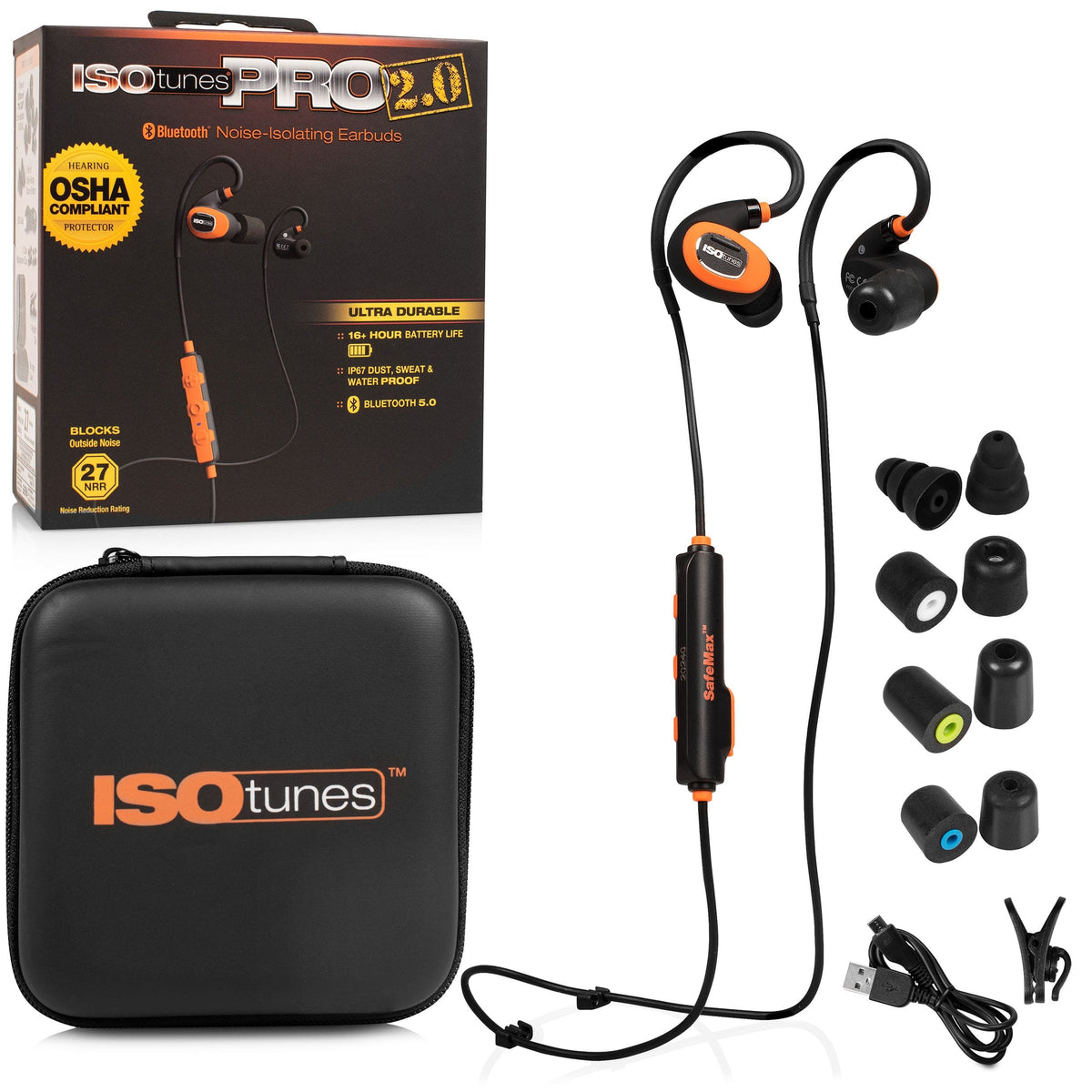 PRO 2.0 Bluetooth Noise-Isolating Safety Earbuds - Orange/Black