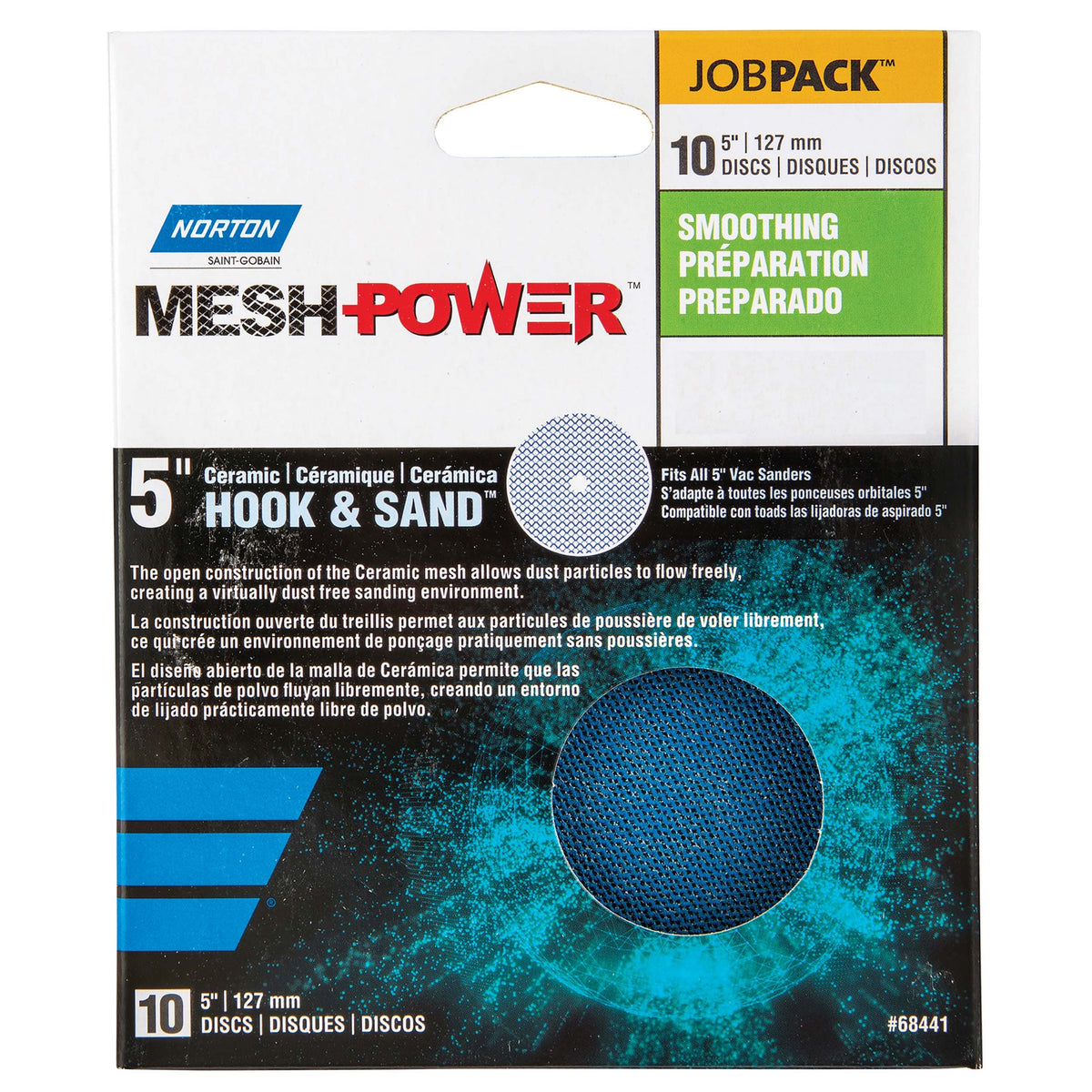 5" MeshPower Ceramic Hook and Loop Sanding Disc - 10 Pack