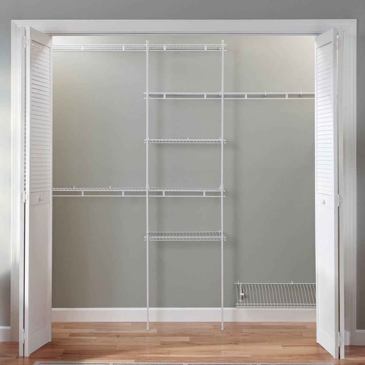 Closet Organizer Kit with Shoe Shelf 5' - 8' W Fixed Mount, White