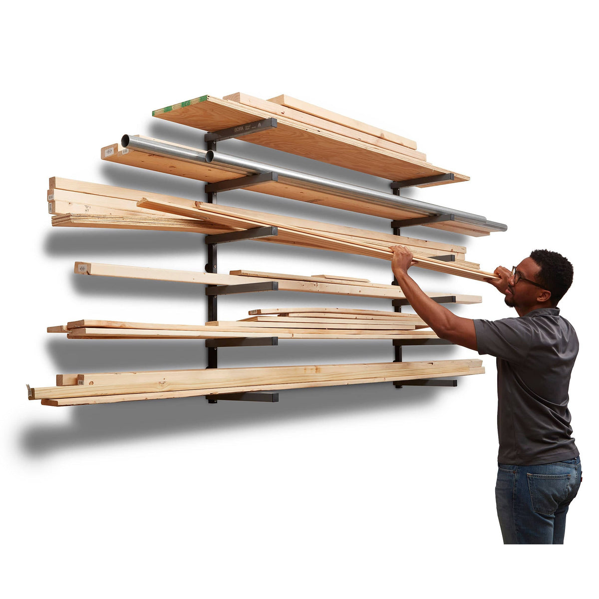 6-Level Lumber Storage Rack - Black & Gray