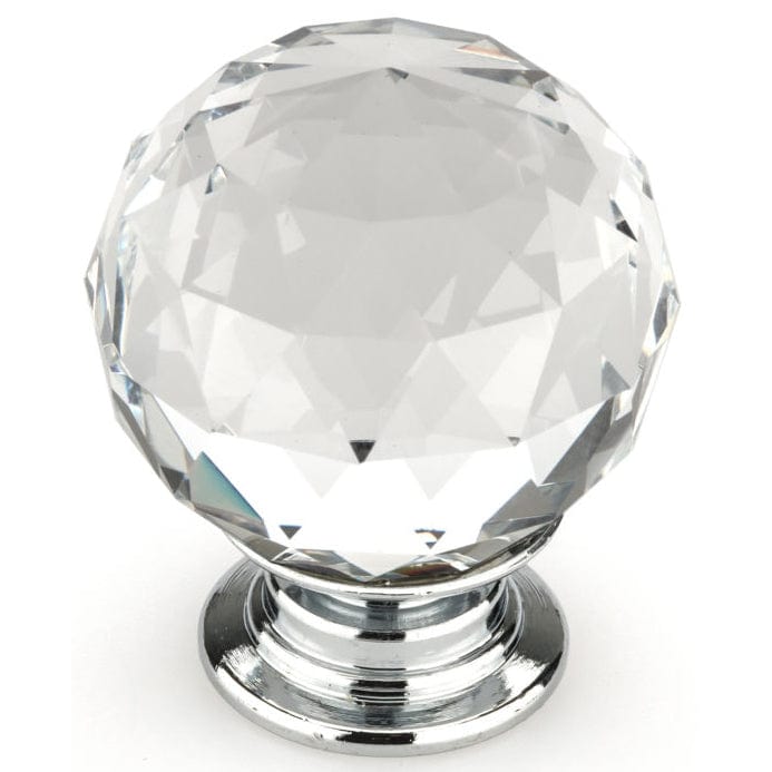 Contemporary Knob, 1-3/16" D, Crystal, Clear, Chrome