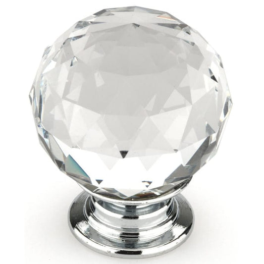 Contemporary Knob, 1-3/16" D, Crystal, Clear, Chrome