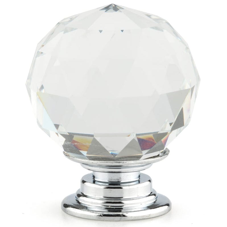 Contemporary Knob, 1-3/16" D, Crystal, Clear, Chrome