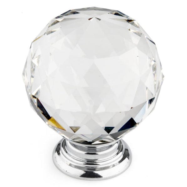 Contemporary Knob, 2" D, Crystal, Clear, Chrome