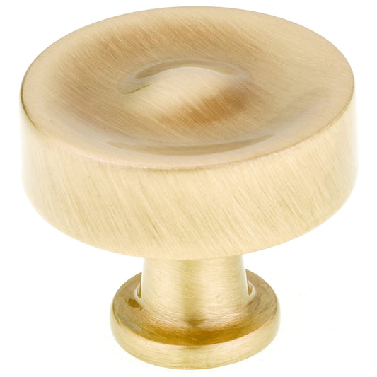 Traditional Metal Round Knob with Concave Surface - 1-3/8" Diameter, Satin Brass