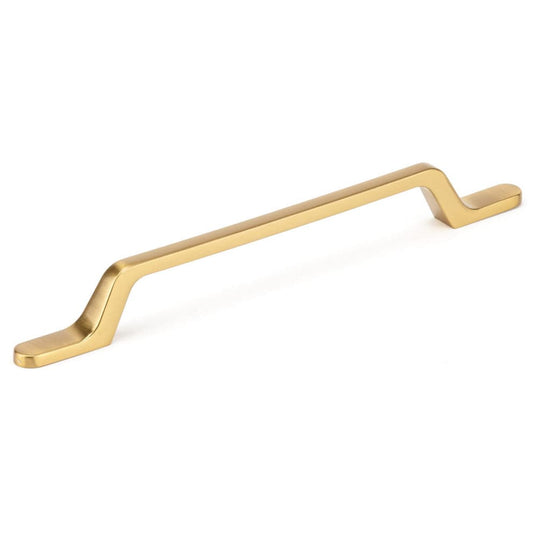 Contemporary Pull with Elongated Bases - 6-5/16" Center-to-Center - 8-29/32" OL - Aurum Brushed Gold