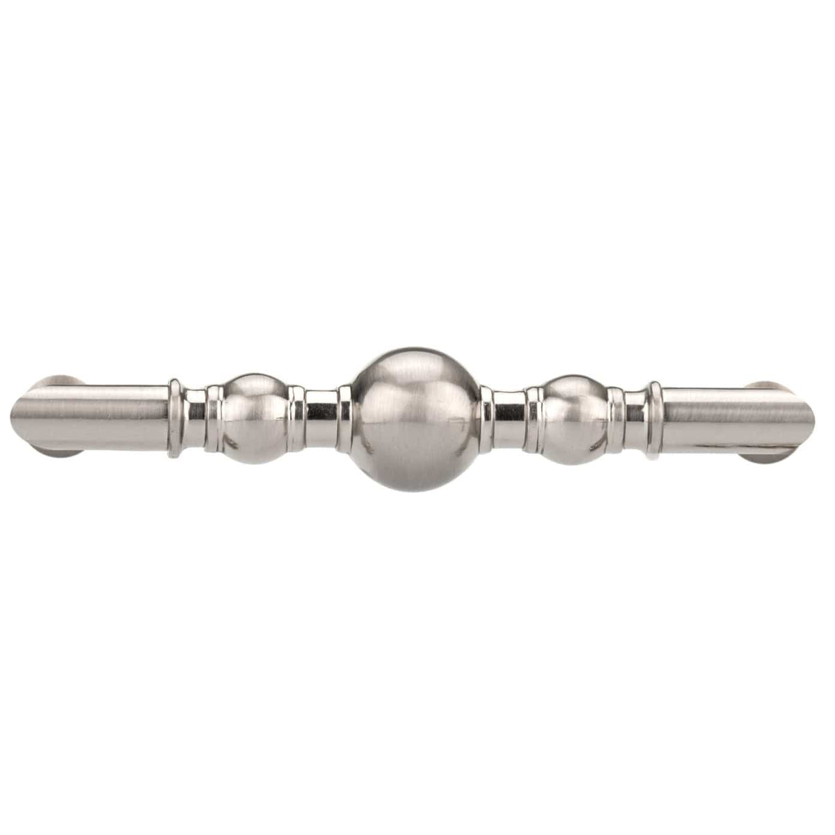 Traditional Metal Pull with Beads and Rings on Handle - 3-3/4" Center-to-Center - 4-3/8" OL - Brushed Nickel
