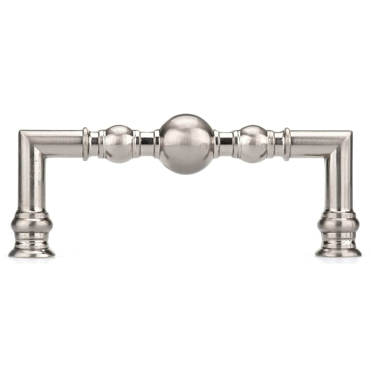 Traditional Metal Pull with Beads and Rings on Handle - 3-3/4" Center-to-Center - 4-3/8" OL - Brushed Nickel
