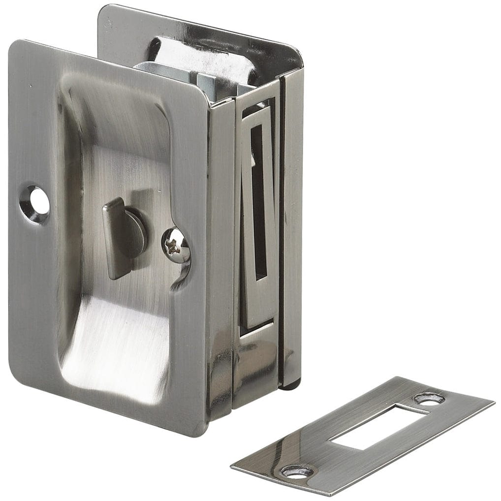 Rectangular Pocket Door Pull - Privacy Function - Antique Nickel - 3-7/32" (82 mm)