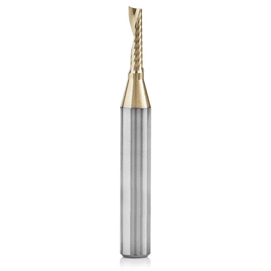 51454-Z Spiral O Single Flute ZrN Coated Aluminum Cutting Up-Cut Mirror Finish Router Bit 1/8"D 1/2"CH 1/4"SH 2"OL