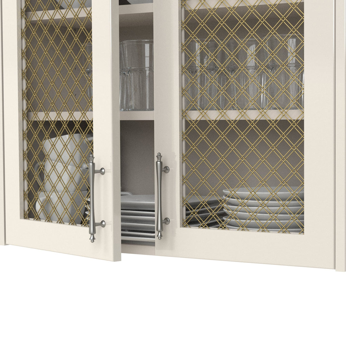 1" Flat Double Diamond Decorative Grille - Satin Brass, 36" W x 48" L Sheet