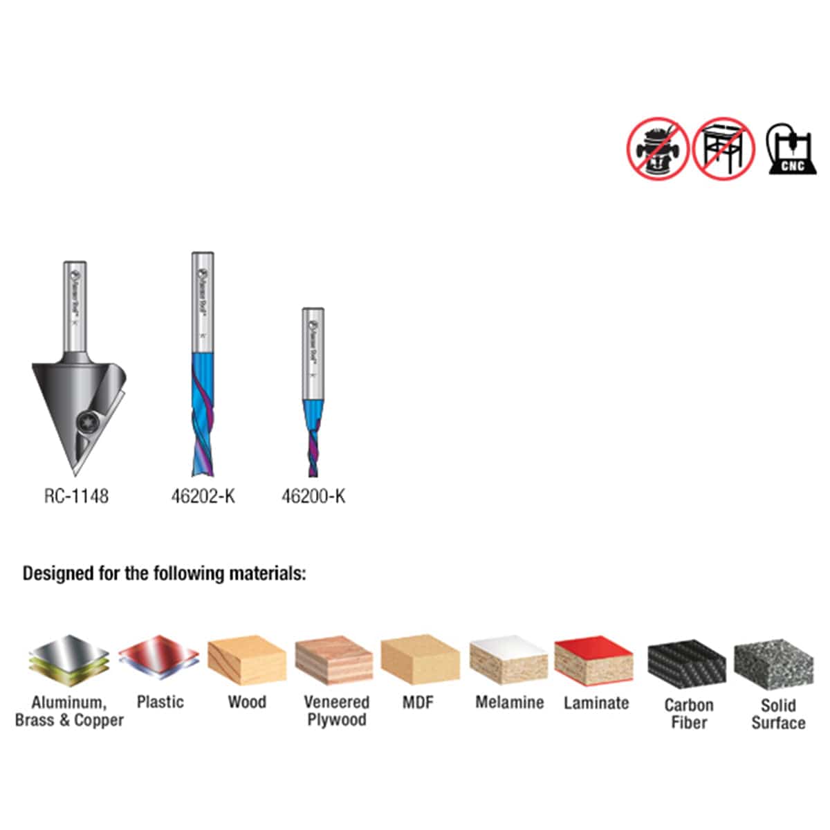 AMS-119-T 3-piece Matt's CNC Starter Spektra Bit Set 1/4" SH with 60 Degree V-Groove with Stackable Case
