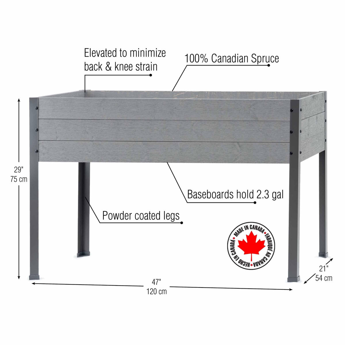 Elevated Planter 21" X 47" X 30"H Gray