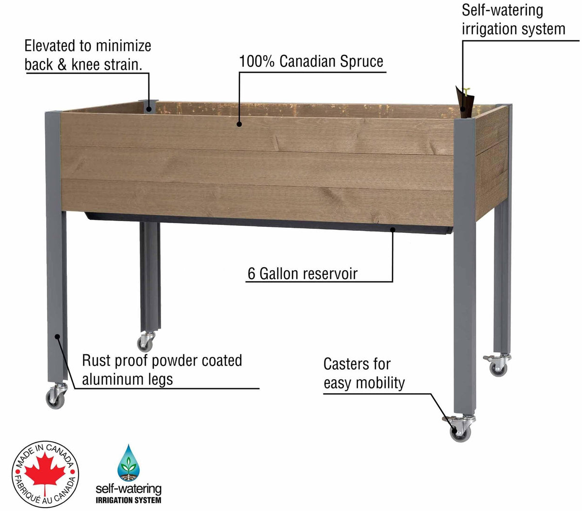 CedarCraft Self-Watering Elevated Planter (21" x 47" x 32"H) Brown