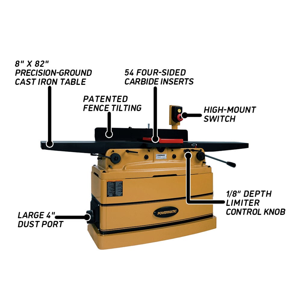 8" Parallelogram Jointer with ArmorGlide - Helical Cutterhead - 2 HP 1 PH 230V - PJ-882HHT