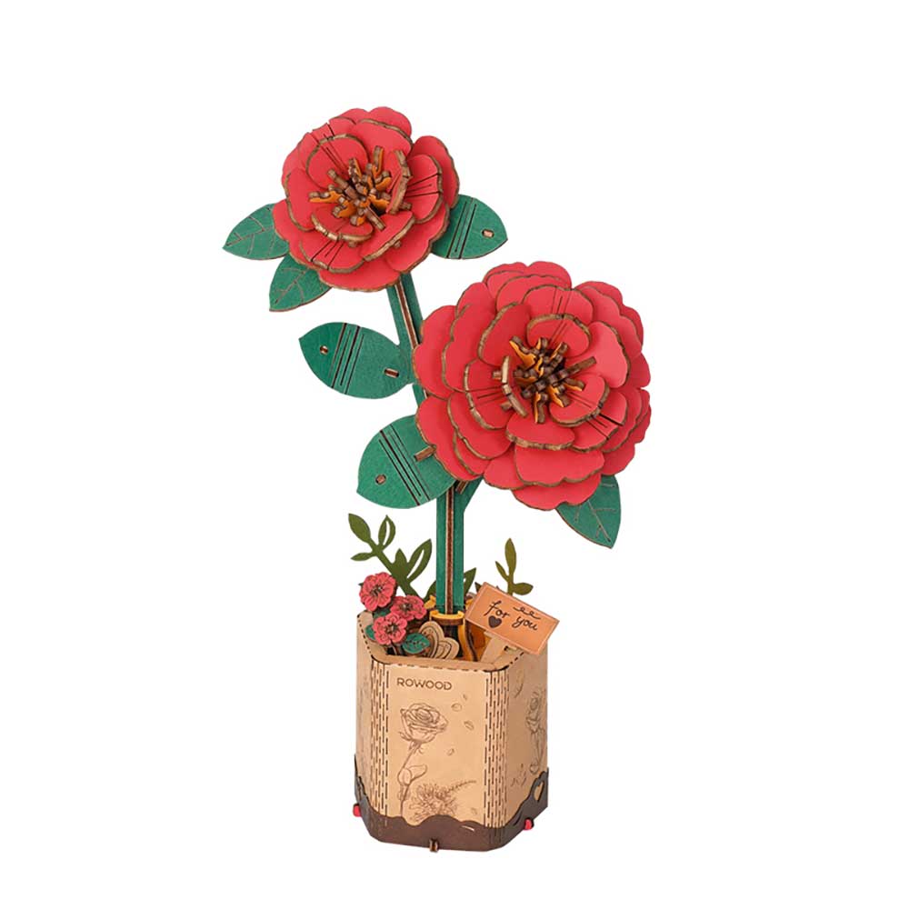 Red Camellia 3D Wood Puzzle Kit