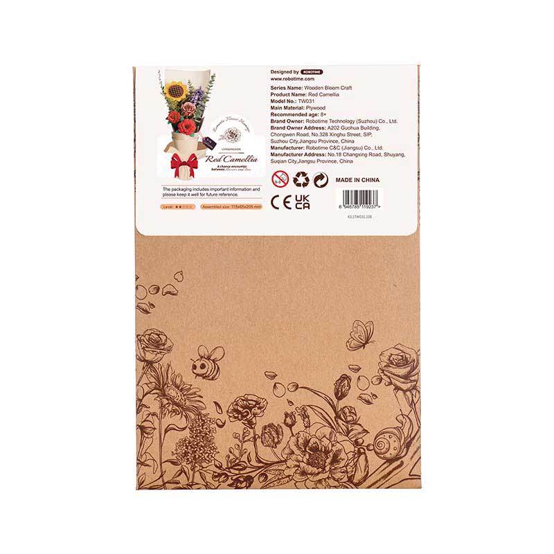 Red Camellia 3D Wood Puzzle Kit