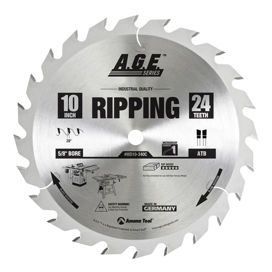 10" x 24T Carbide Tipped Ripping Blade, 20 Deg., 5/8" Bore., ATB