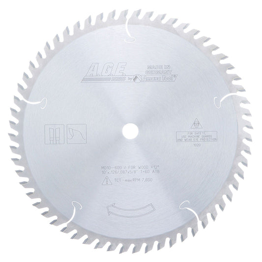 10" x 60T Carbide Tipped, Cut-Off and Crosscut Blade, 12 Deg., 5/8" Bore, ATB