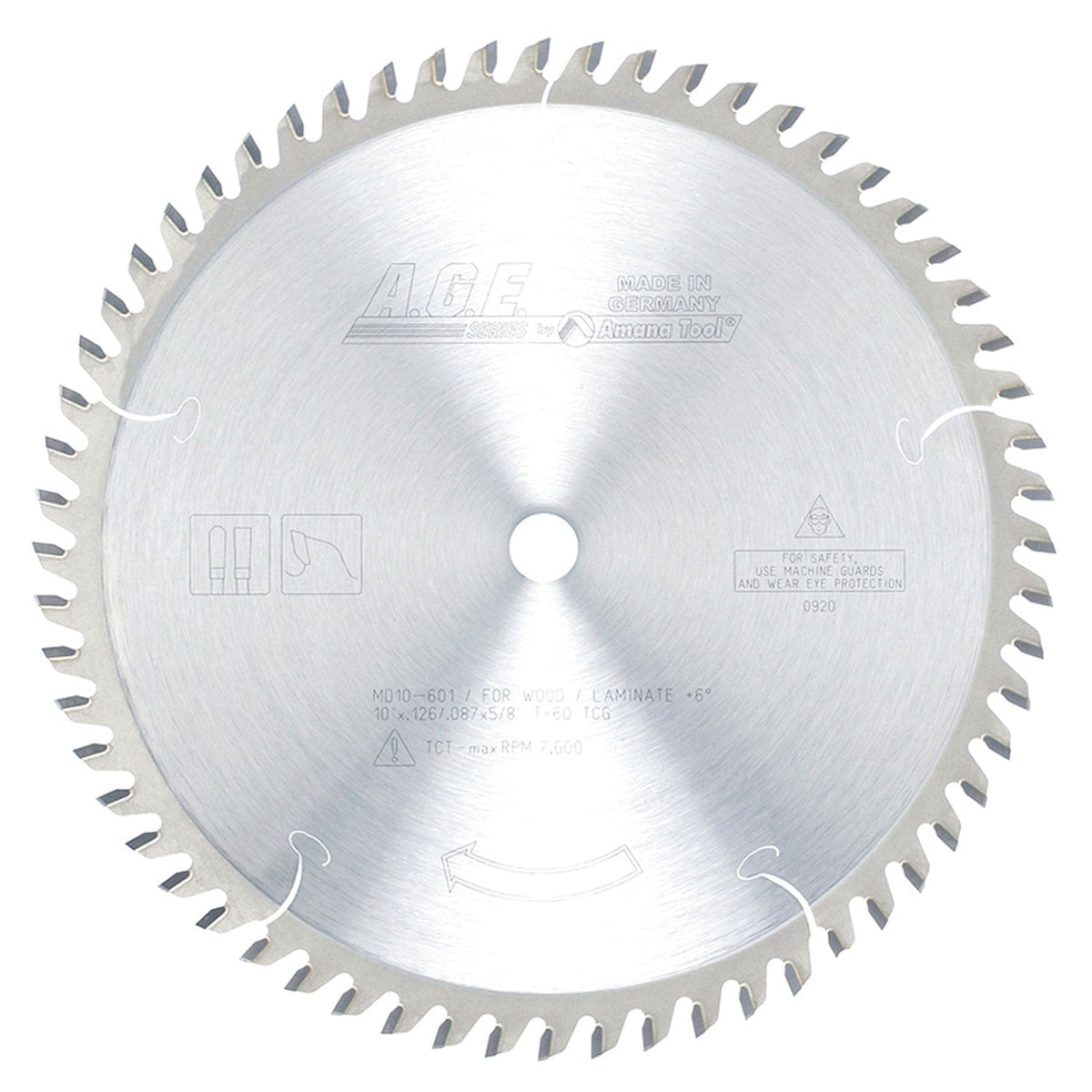 10" x 60T Carbide Tipped Plywood and Laminate Blade, 12 Deg., 5/8" Bore, TCG