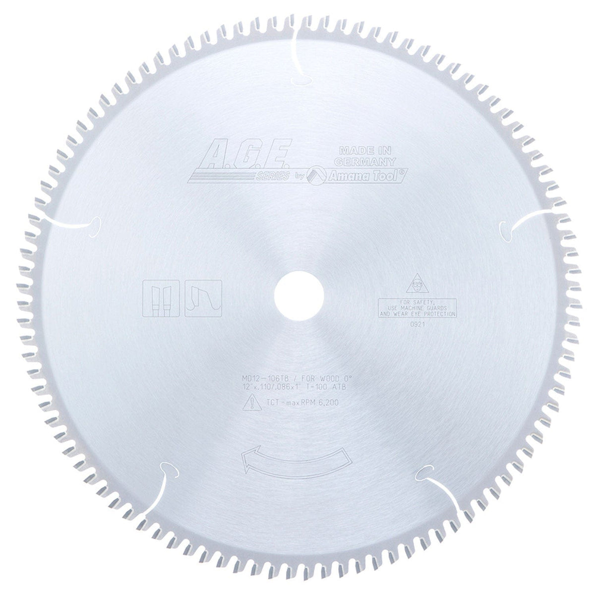 12" x 100T Carbide Tipped Thin Kerf Finishing Cut-Off and Crosscut Blade, 0 Deg., 1" Bore, ATB