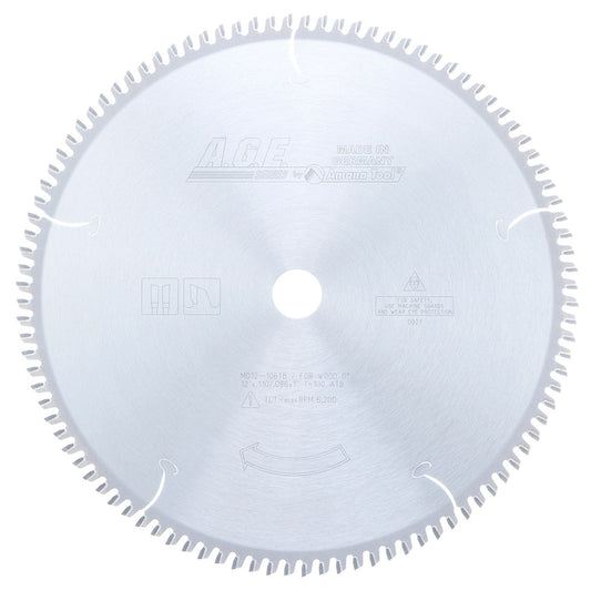 12" x 100T Carbide Tipped Thin Kerf Finishing Cut-Off and Crosscut Blade, 0 Deg., 1" Bore, ATB