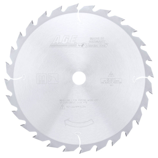 12" x 28T Carbide Tipped, Ripping Standard Blade, 20 Deg., 1" Bore, ATB