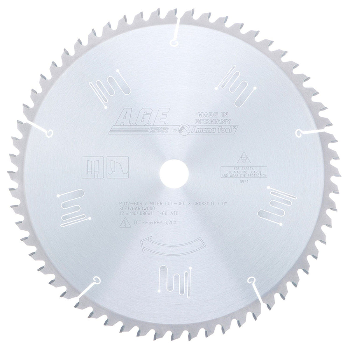 12" x 60T Carbide Tipped, Thin Kerf Finishing Cut-Off and Crosscut Blade, 0 Deg., 1" Bore, ATB