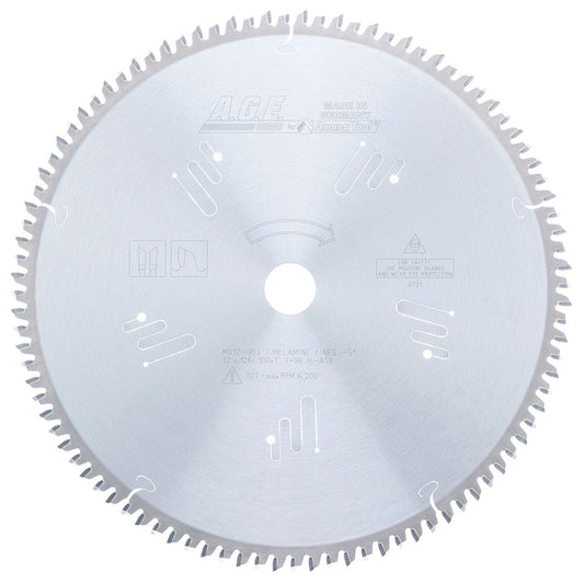 12" x 96T Carbide Tipped, Double-Face Melamine and Laminate Blade, Neg. 0 Deg., 1" Bore, H-ATB