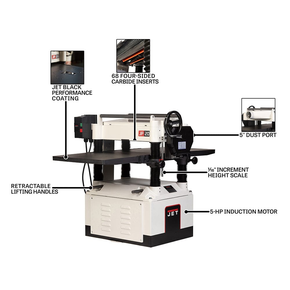 Jet Black 20" Helical Head Planer, 5HP, 1PH (JWP-208HH)