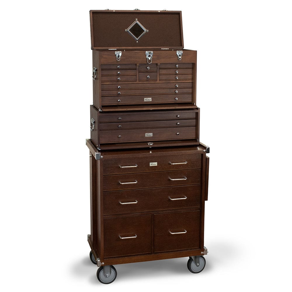 19-Drawer 3 Piece Chest, Base and Roller Set - Dark Oak