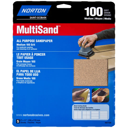 All Purpose Sandpaper - 9" x 11" - 5 Pack