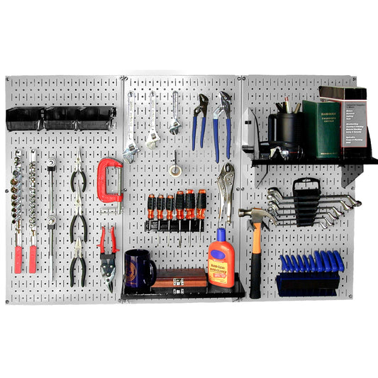Steel Pegboard, Standard Workbench Kit in Gray with Black Accessories