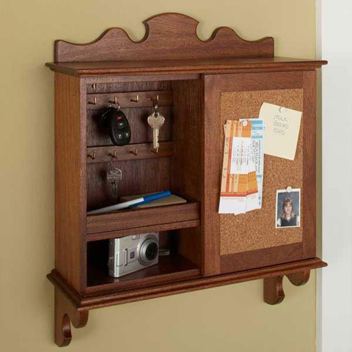 Downloadable Woodworking Project Plan to Build Sliding-Door Hideaway Wall Organizer