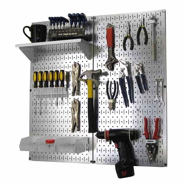 Metal Pegboard Utility Tool Storage Kit - Galvanized Steel Pegboard & White Accessories