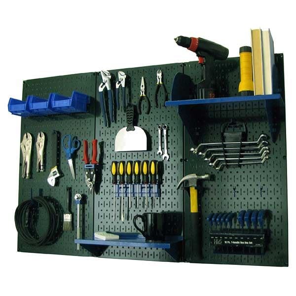 4' Metal Pegboard Standard Tool Storage Kit - Green Toolboard & Blue Accessories