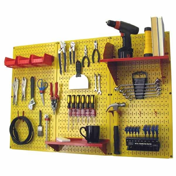 4' Metal Pegboard Standard Tool Storage Kit - Yellow Toolboard & Red Accessories