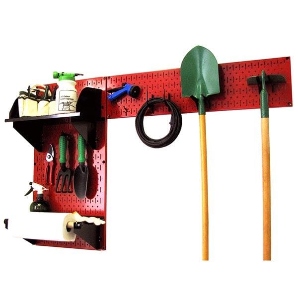 Pegboard Garden Tool Board Organizer with Red Pegboard and Black Accessories