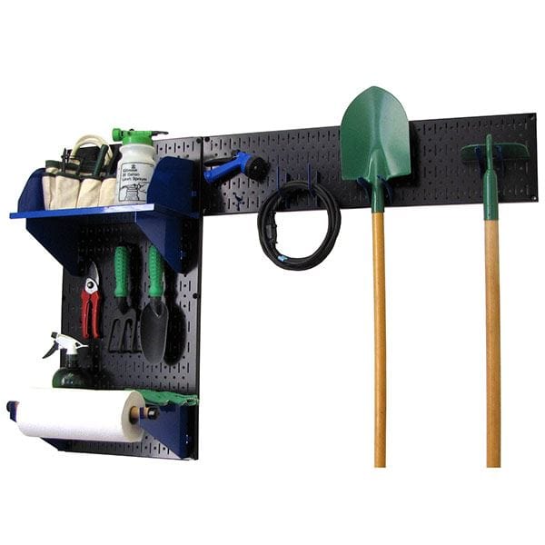 Pegboard Garden Tool Board Organizer with Black Pegboard and Blue Accessories
