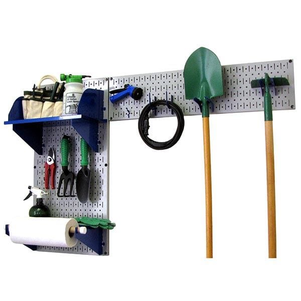 Pegboard Garden Tool Board Organizer with Gray Pegboard and Blue Accessories