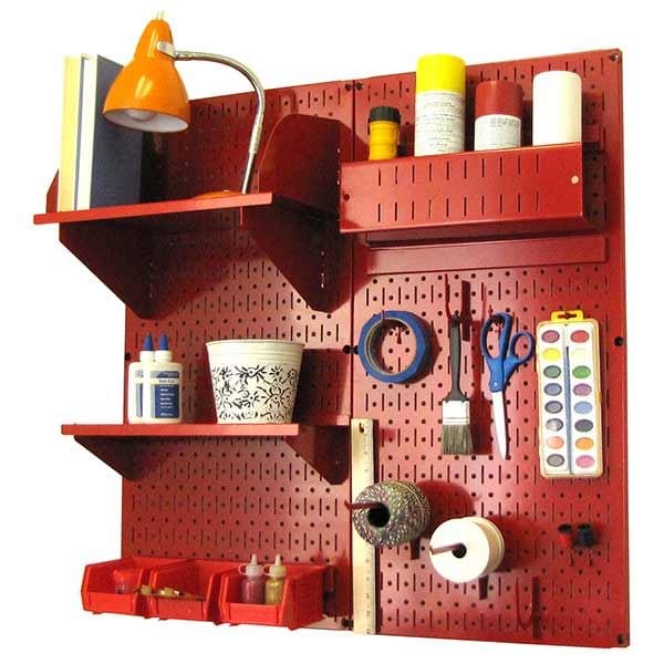 Pegboard Hobby Craft Pegboard Organizer Storage Kit with Red Pegboard and Red Accessories