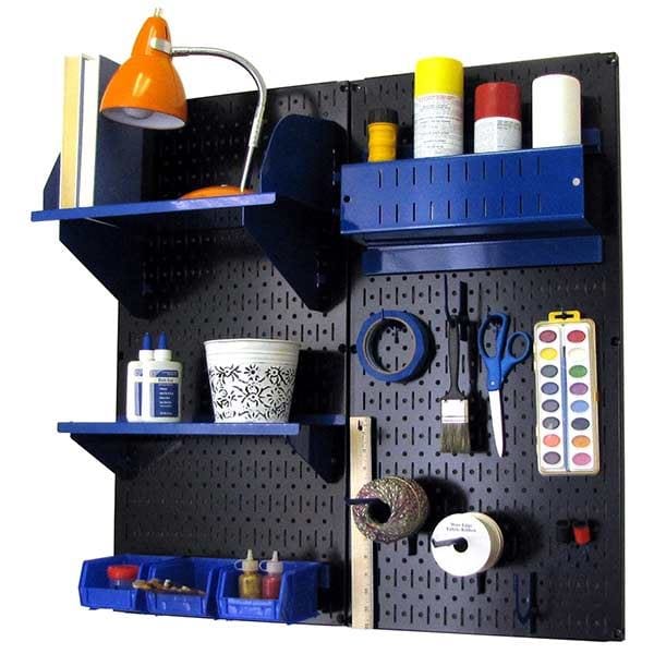 Pegboard Hobby Craft Pegboard Organizer Storage Kit with Black Pegboard and Blue Accessories