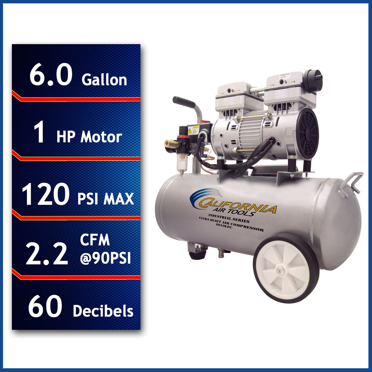 1HP 6 Gallon Oil-Free Steel Tank Air Compressor
