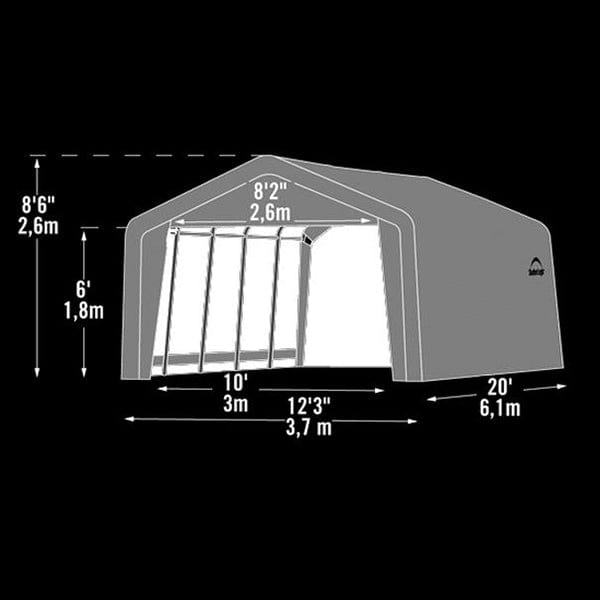 Garage-in-a-Box 12' x 20' x 8', Peak Style, Gray